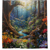 waterverf bloemen met zonsondergang Douche Gordijn (Voorkant)