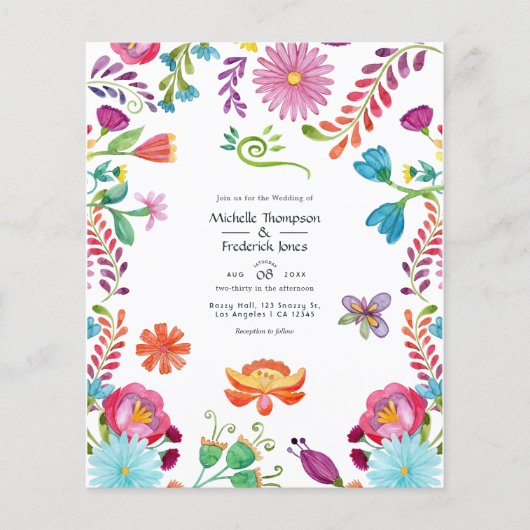 Waterverf Bloemen Mexicaans Fiesta Bruiloft Uitnod Flyer (Voorkant)