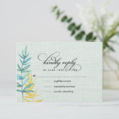 Waterverf Bloemen Mint Geel Bruiloft RSVP Kaart (Staand voorkant)