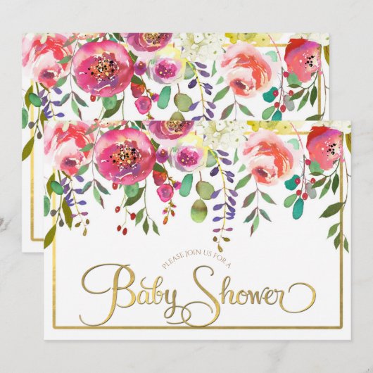 Waterverf Bloemen Modern Baby shower Kaart (Voorkant / Achterkant)