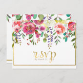 Waterverf bloemen Modern Gold Wedding RSVP Uitnodiging Briefkaart (Voorkant / Achterkant)