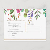 Waterverf bloemen Modern Gold Wedding RSVP Uitnodiging Briefkaart (Achterkant)