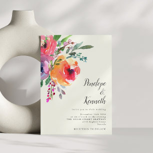 Waterverf bloemen Modern legant script bruiloft Kaart
