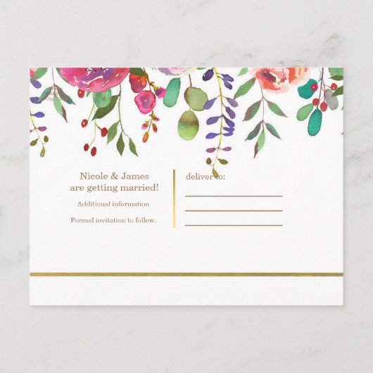 Waterverf bloemen Modern Opslaan Datum Aankondigingskaart (Achterkant)