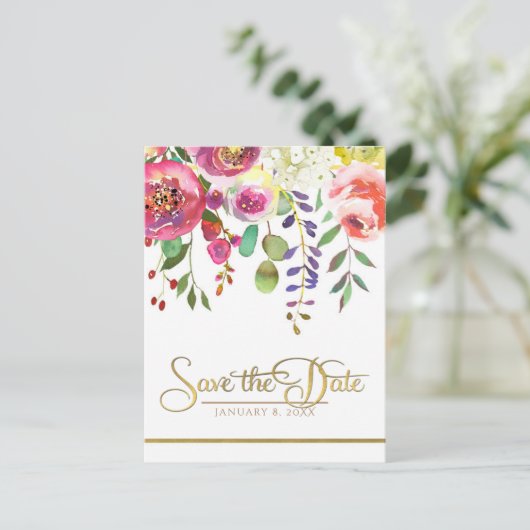 Waterverf bloemen Modern Opslaan Datum Aankondigingskaart (Staand voorkant)