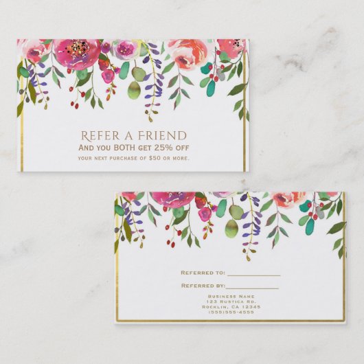 Waterverf Bloemen Modern Verwijs een vriend Aanbevelingskaartje (Voorkant / Achterkant)