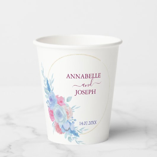 waterverf Bloemen Moderne Botanische Bruiloft Papieren Bekers (Voorkant)
