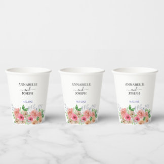 waterverf Bloemen Moderne Botanische Bruiloft Papieren Bekers