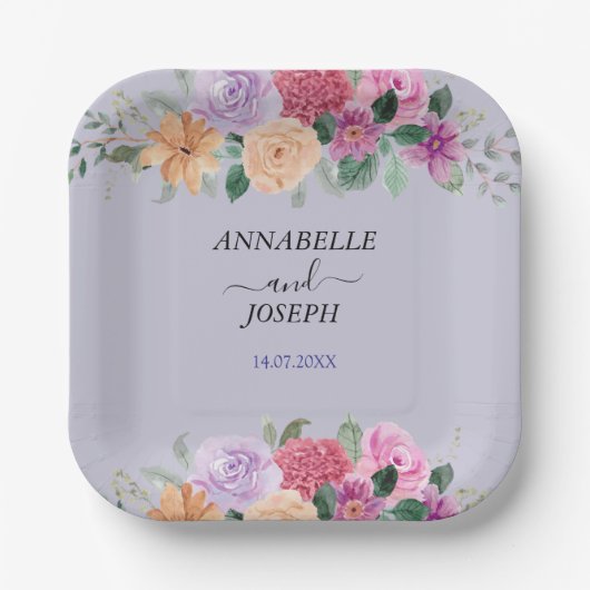 waterverf Bloemen Moderne Botanische Bruiloft Papieren Bordje (Voorkant)
