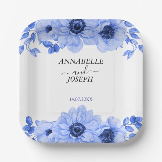 waterverf Bloemen Moderne Botanische Bruiloft Papieren Bordje (Voorkant)