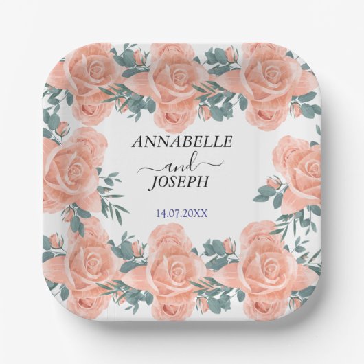 waterverf Bloemen Moderne Botanische Bruiloft Papieren Bordje (Voorkant)