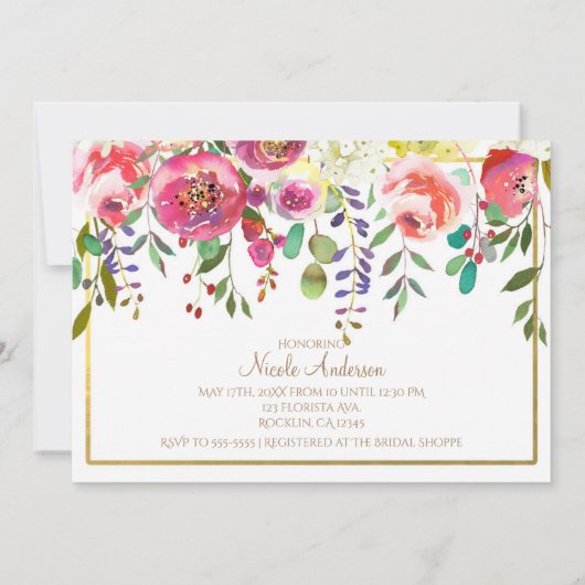 Waterverf Bloemen Moderne Bruidsbrunch Kaart (Achterkant)