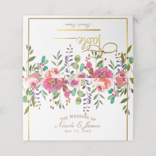 Waterverf Bloemen Moderne Trouwtafel Plaatskaartje (Buitenkant ongevouwen)