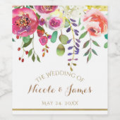 Waterverf Bloemen Moderne Trouwwijn Wijn Etiket (Enkel label)