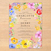 Waterverf Bloemen Moderne Tuin Lente Huwelijk Acryl Uitnodigingen (Voorkant)