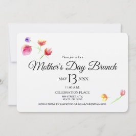 Waterverf bloemen, Moederdag Brunch Invitation Kaart