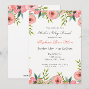 Waterverf Bloemen Moederdag Brunch Invites Kaart