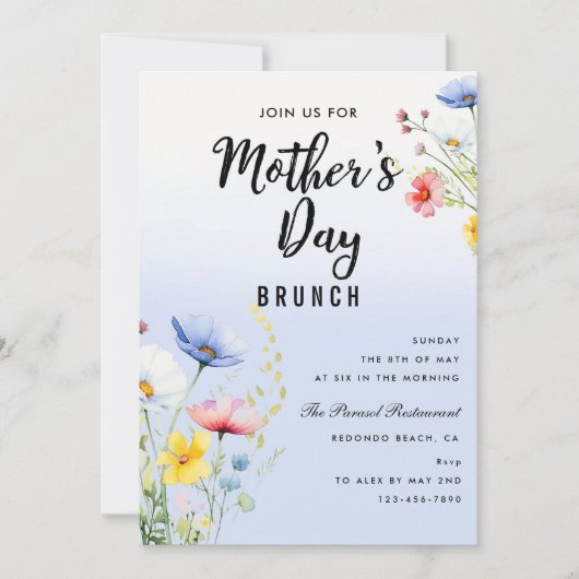 Waterverf Bloemen Moederdag Brunch Party Kaart (Voorkant)