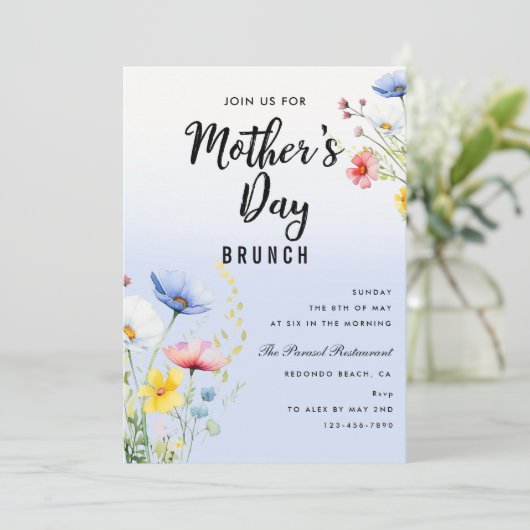 Waterverf Bloemen Moederdag Brunch Party Kaart (Staand voorkant)