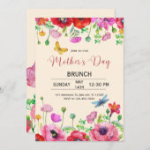 Waterverf Bloemen Moederdag Brunch Uitnodigen Kaart (Voorkant / Achterkant)