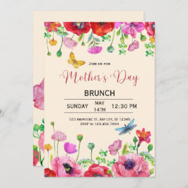 Waterverf Bloemen Moederdag Brunch Uitnodigen Kaart