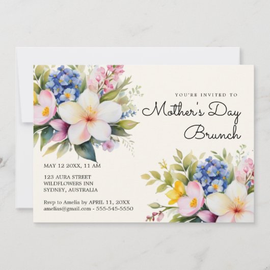 Waterverf bloemen moederdag brunch uitnodiging (Voorkant)