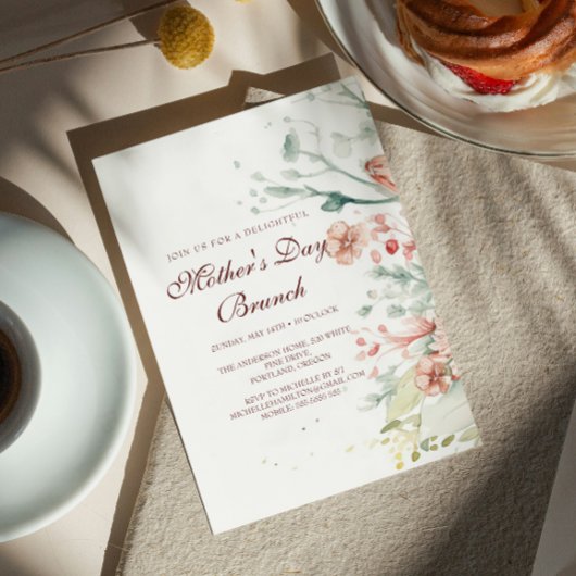 Waterverf Bloemen Moederdag Brunch Uitnodiging