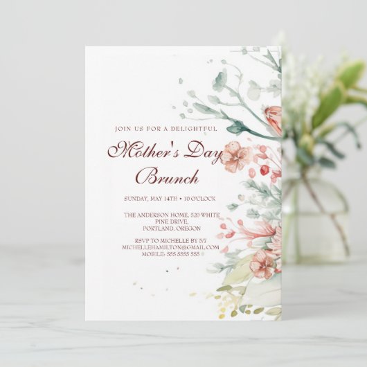 Waterverf Bloemen Moederdag Brunch Uitnodiging (Staand voorkant)