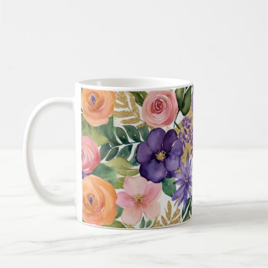 Waterverf bloemen Mok met gouden accenten (Links)