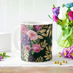 Waterverf bloemen Mok met gouden accenten