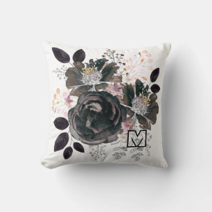 Waterverf bloemen monochroom boeket kussen