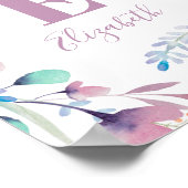 Waterverf bloemen monogram. Baby meisje. Nursery Poster (Hoek)