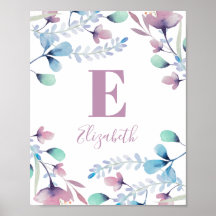 Waterverf bloemen monogram. Baby meisje. Nursery