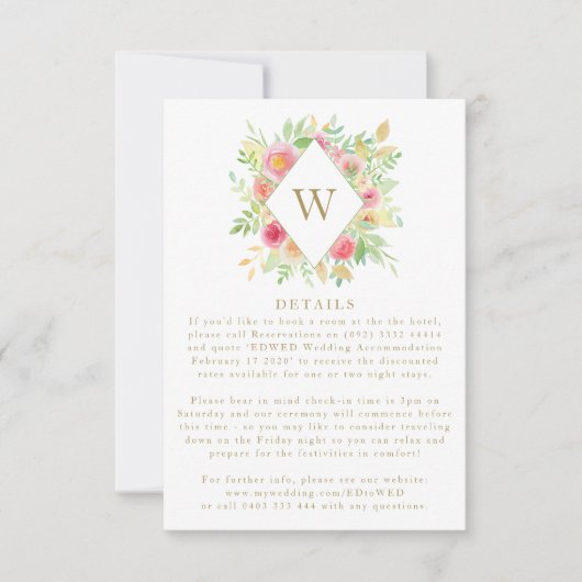 Waterverf bloemen Monogram bruiloft Enclosure Card RSVP Kaartje (Voorkant)