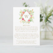 Waterverf bloemen Monogram bruiloft Enclosure Card RSVP Kaartje (Staand voorkant)