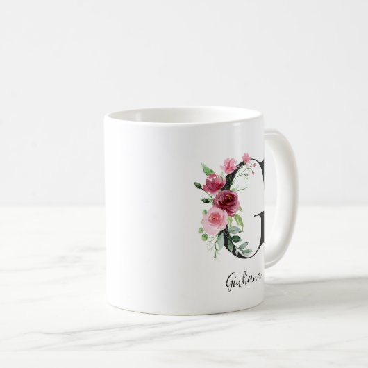 Waterverf bloemen Monogram G Aangepaste naam Koffiemok (Voorkant rechts)
