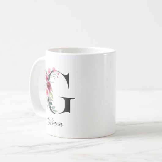 Waterverf bloemen Monogram G Aangepaste naam Koffiemok (Voorkant links)