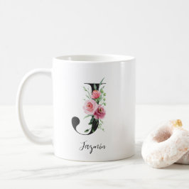 Waterverf bloemen Monogram J Aangepaste naam Koffiemok