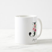 Waterverf bloemen Monogram J Aangepaste naam Koffiemok (Voorkant rechts)