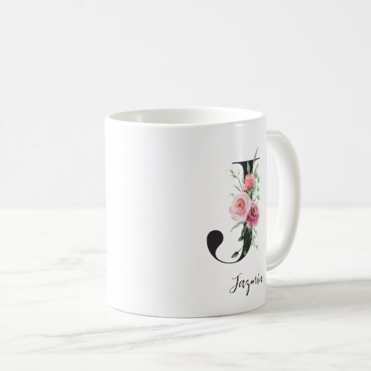 Waterverf bloemen Monogram J Aangepaste naam Koffiemok (Voorkant rechts)