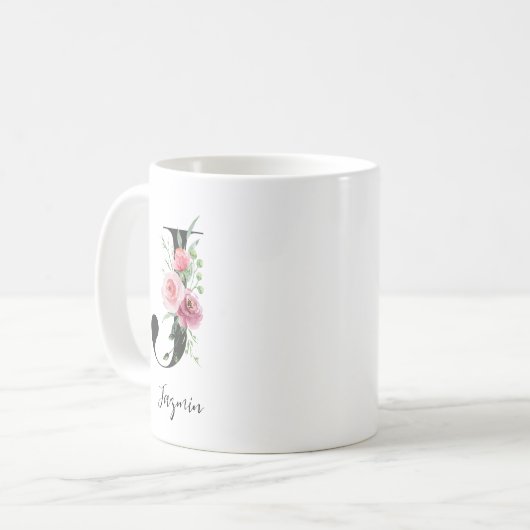 Waterverf bloemen Monogram J Aangepaste naam Koffiemok (Voorkant links)