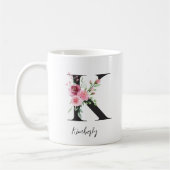 Waterverf bloemen Monogram K Aangepaste naam Koffiemok (Links)