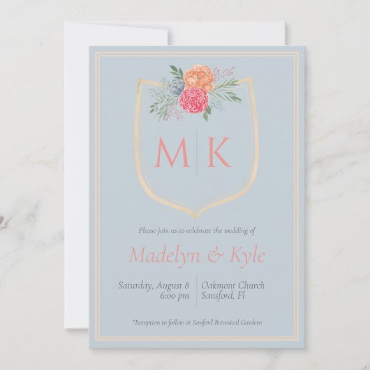 Waterverf Bloemen Monogram Kreeft bruiloft Kaart (Voorkant)