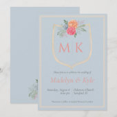 Waterverf Bloemen Monogram Kreeft bruiloft Kaart (Voorkant / Achterkant)