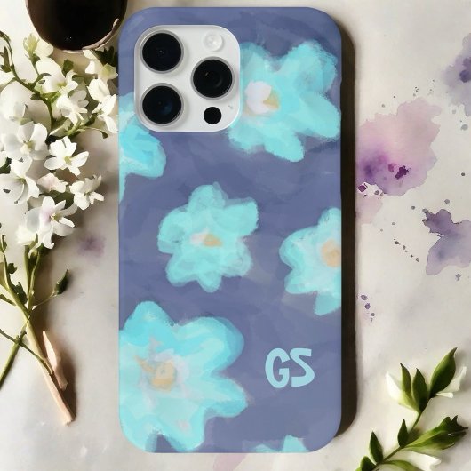 Waterverf Bloemen Monogram Leuke Blauwe Wilde Bloe Case-Mate iPhone Case