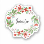 Waterverf bloemen monogram naam gesneden sticker (Voorkant)