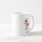 Waterverf bloemen Monogram roze E Aangepaste naam Koffiemok (Voorkant rechts)