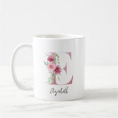 Waterverf bloemen Monogram roze E Aangepaste naam Koffiemok (Links)