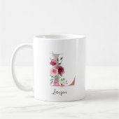 Waterverf bloemen Monogram roze L Aangepaste naam Koffiemok (Links)