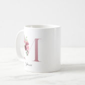 Waterverf bloemen Monogram roze M Aangepaste naam Koffiemok (Voorkant links)